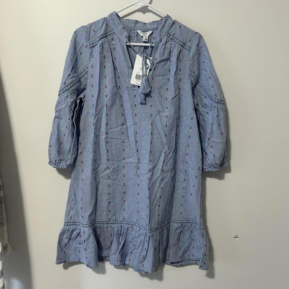 NWT Crown & Ivy Blue Dress with embroidered details Women's size PL‎